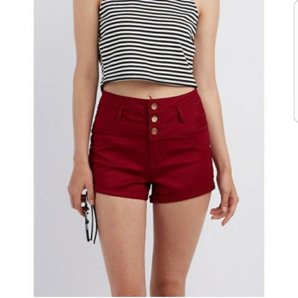 burgundy high waisted shorts